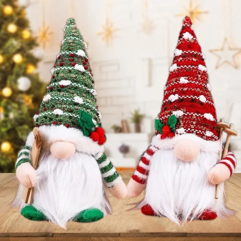 10Pcs Knitted Faceless Dolls, Glow Santa & Rudolph Doll Ornaments, Christmas Holiday Hanging Decorations for Tree Home Party