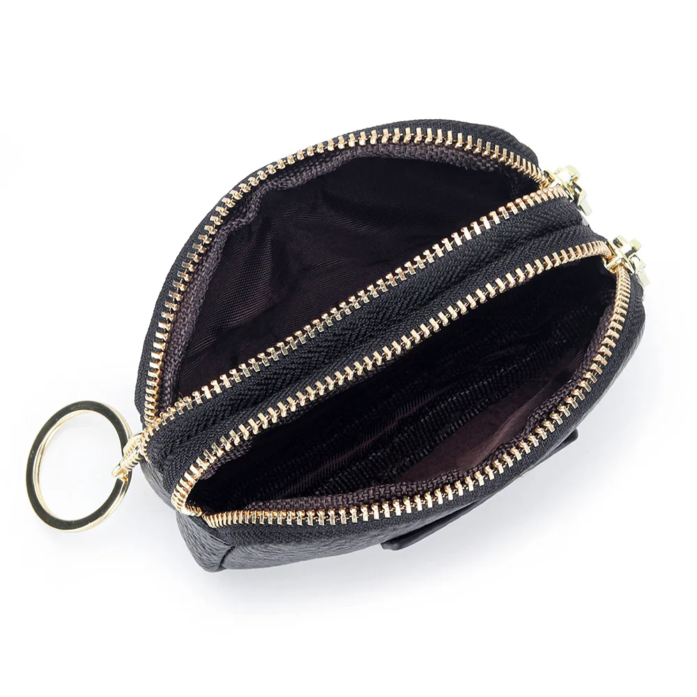 Genuine Leather Coin Purse Women's New Small  Double Layer Zipper High Capacity Key Ring Coin Storage Bag Suede Material