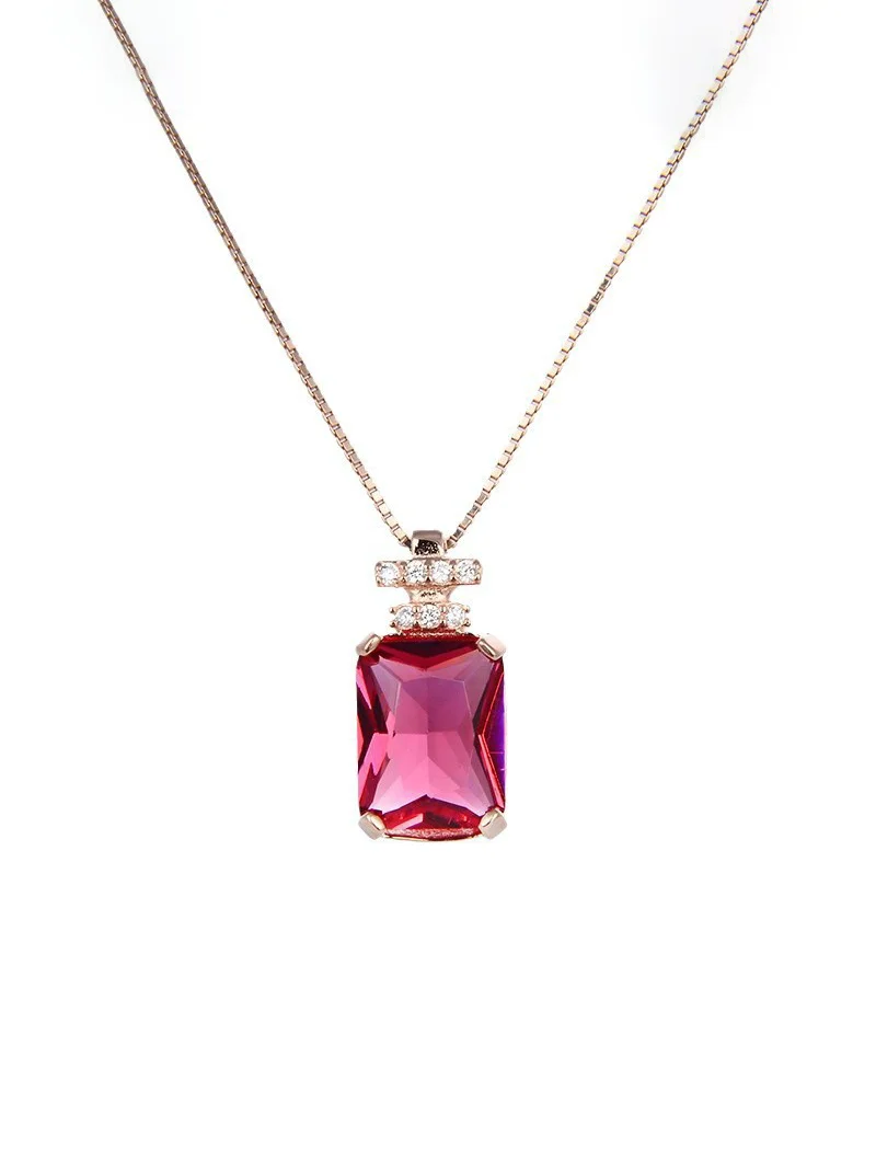 

Роскошное колье-кулон из стерлингового серебра S925 с красным фианитом в форме флакона духов | Розово-золотистый оттенок | Подарочный набор для путешествий на каждый день