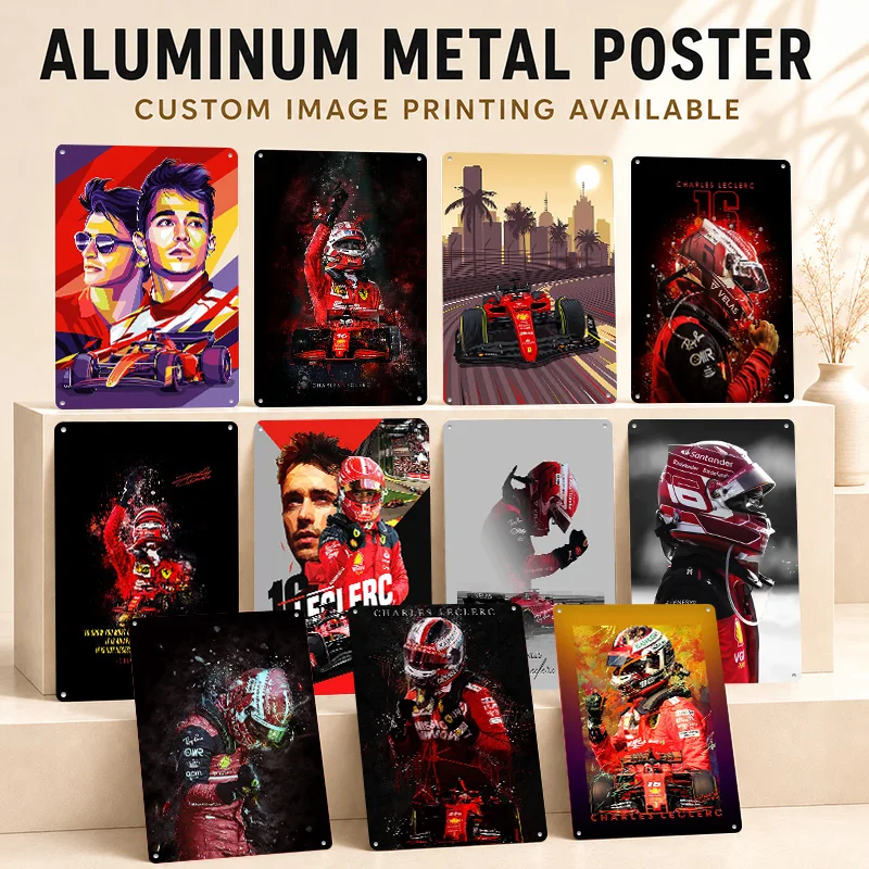 Charles Leclerc Textured Posters Personalized Aluminum Metal Sign Trackside Champion Portrait Wall Art Ideal In Garage Lounge