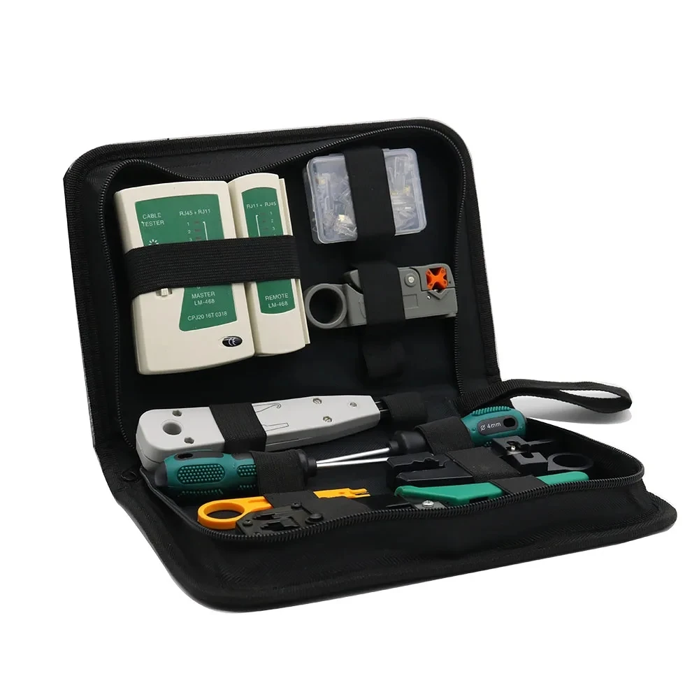 Professional Portable Network Tool Kit Ethernet Computer Maintenance LAN Cable Tester Crimper Cutter with Repair Set Bag