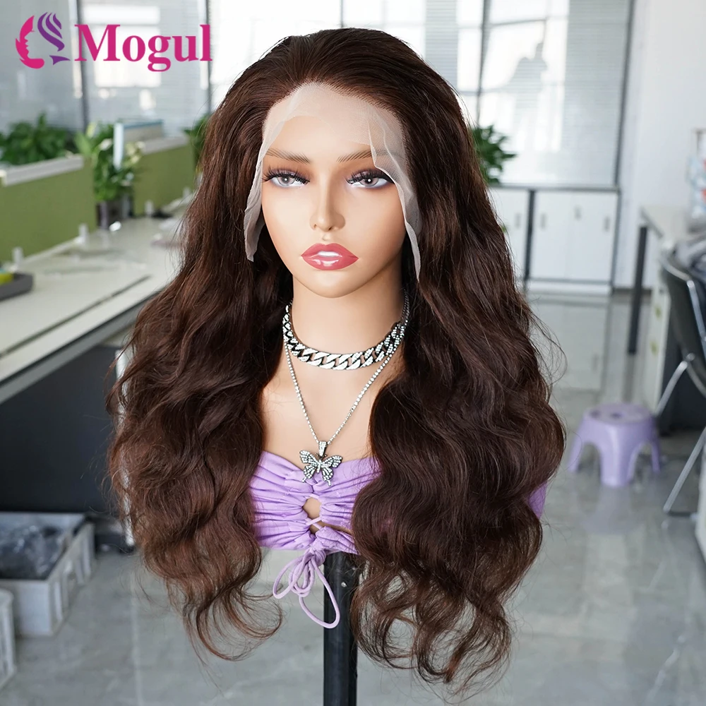 Body Wave Brown 13x4 Lace Frontal Wigs 4x4 Lace Closure Wig Free Middle Part Pre-plucked Transparent Human Hair Wigs for Women