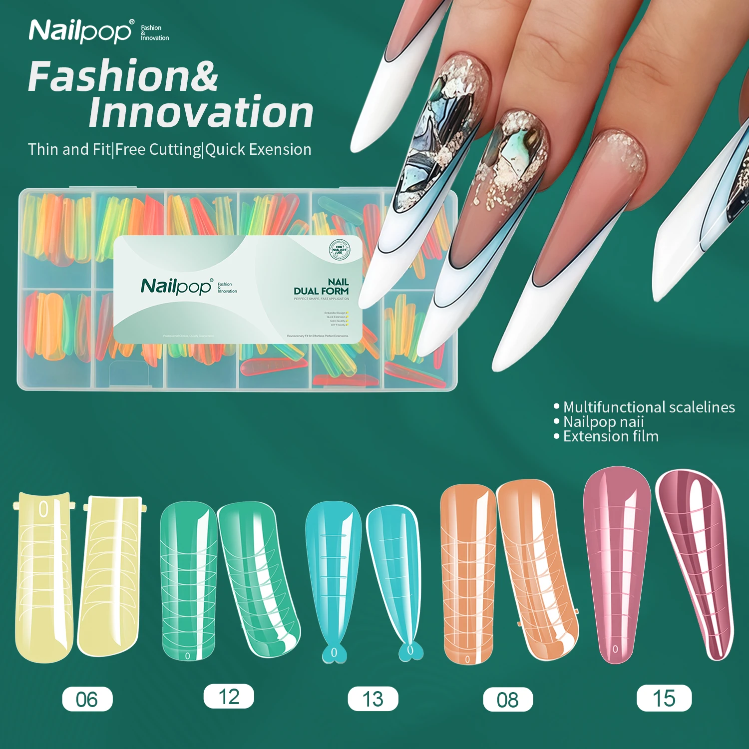 

Nailpop Colors Dual Nail Forms Nail Art Extension Molds for Gel Acrylic Quick Builder Nail Tips Flexible Reusable 288/122/120pcs