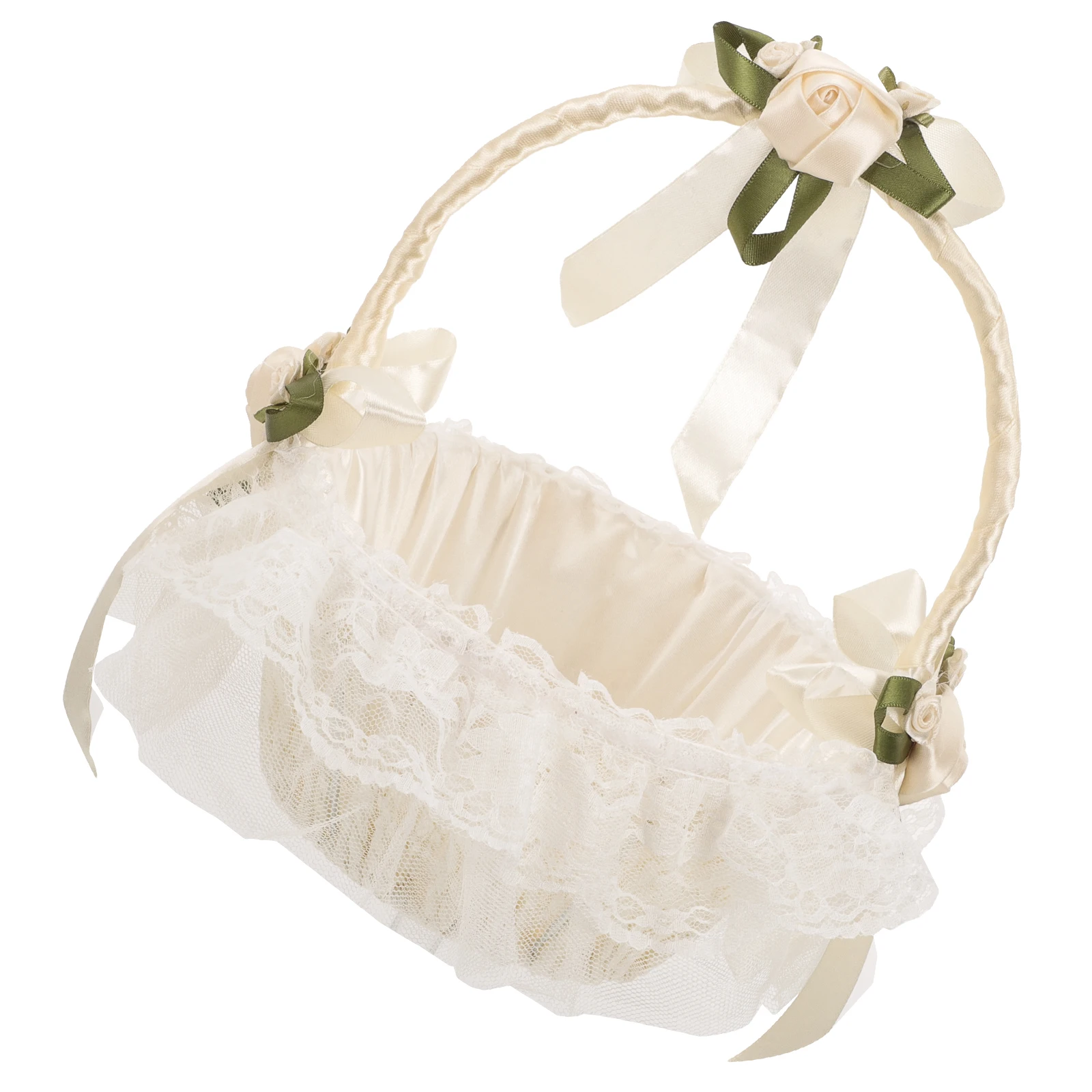 

Lace Flower Girl Baskets Premium Satin Rhinestone Elegant Wedding Basket Hold Flowers Petals Candies Storage Home