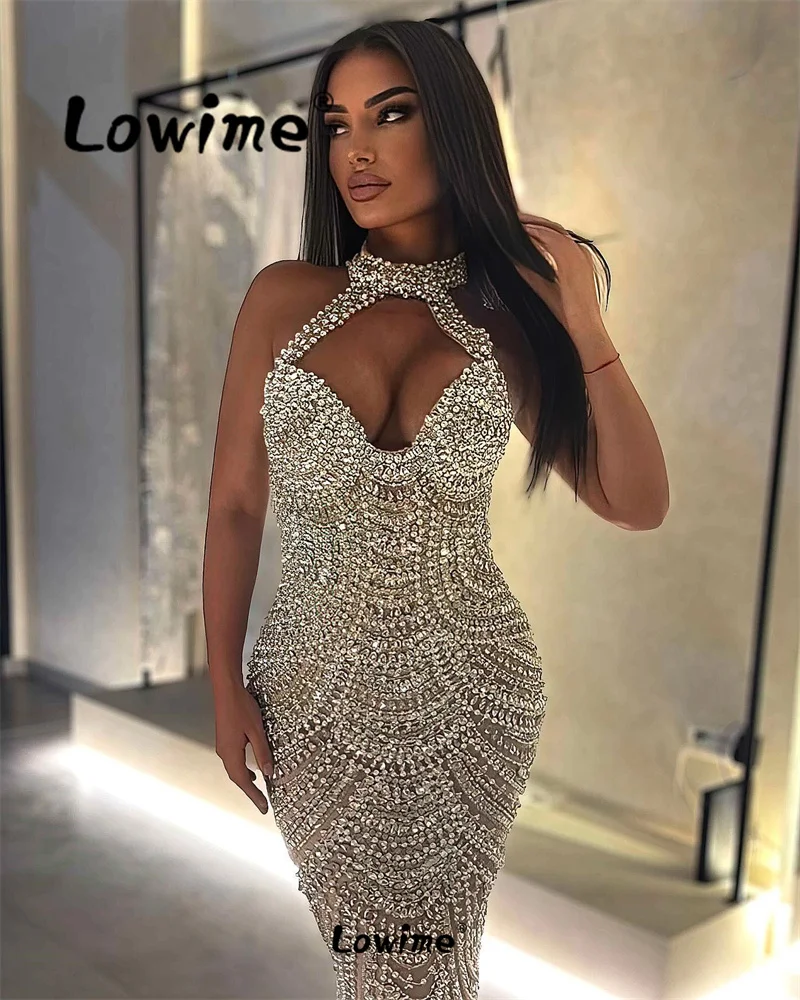 Luxury Full Crystals Champagne Prom Dress Mermaid Long Celebrity Dresses 2024 Arabic Women Second Reception Party Gowns Robes