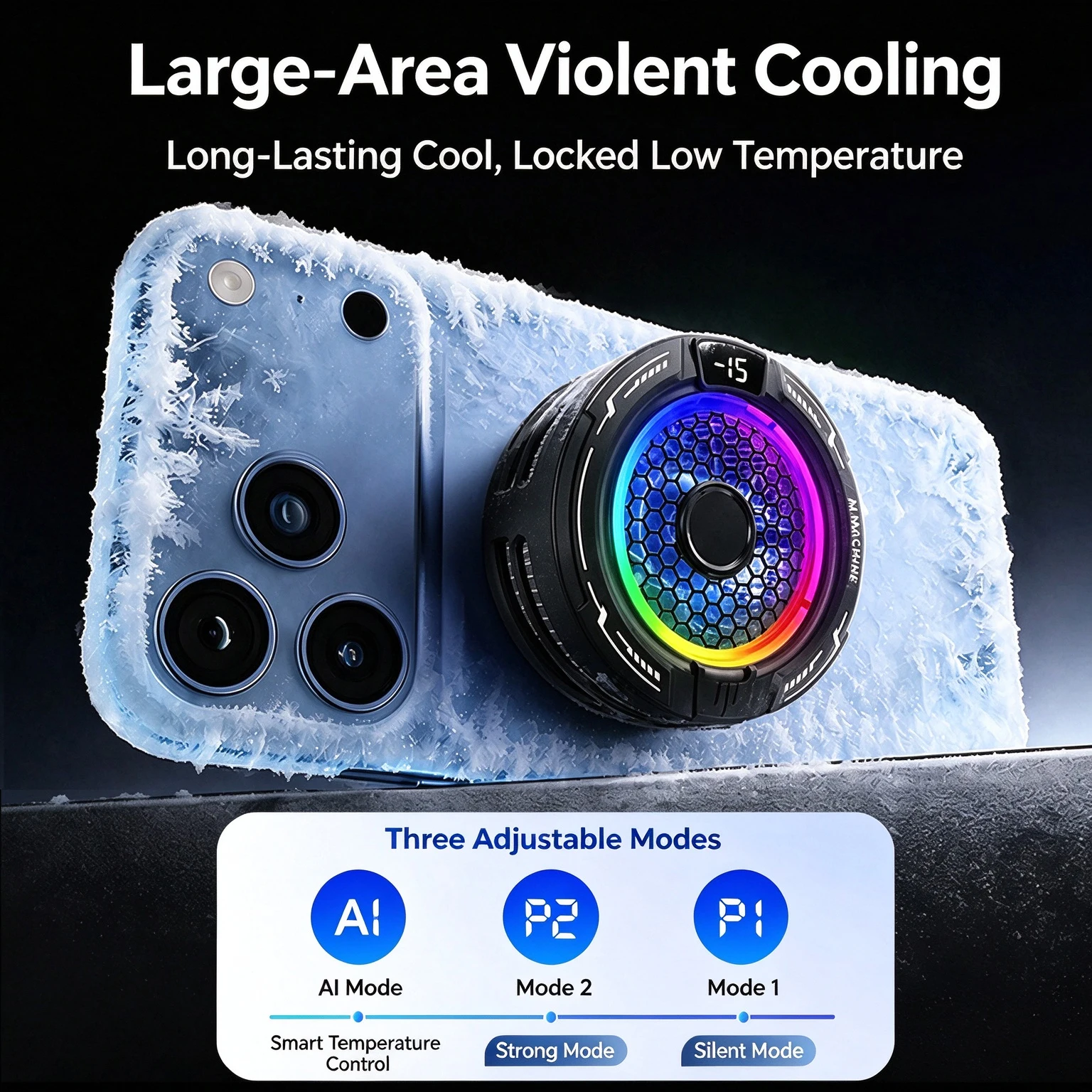 Magnetic Smartphone Cooler with Back Clip Universal Cell Phone Cooler with RGB AI Intelligent Cooling for iPhone Xiaomi HUAWEI