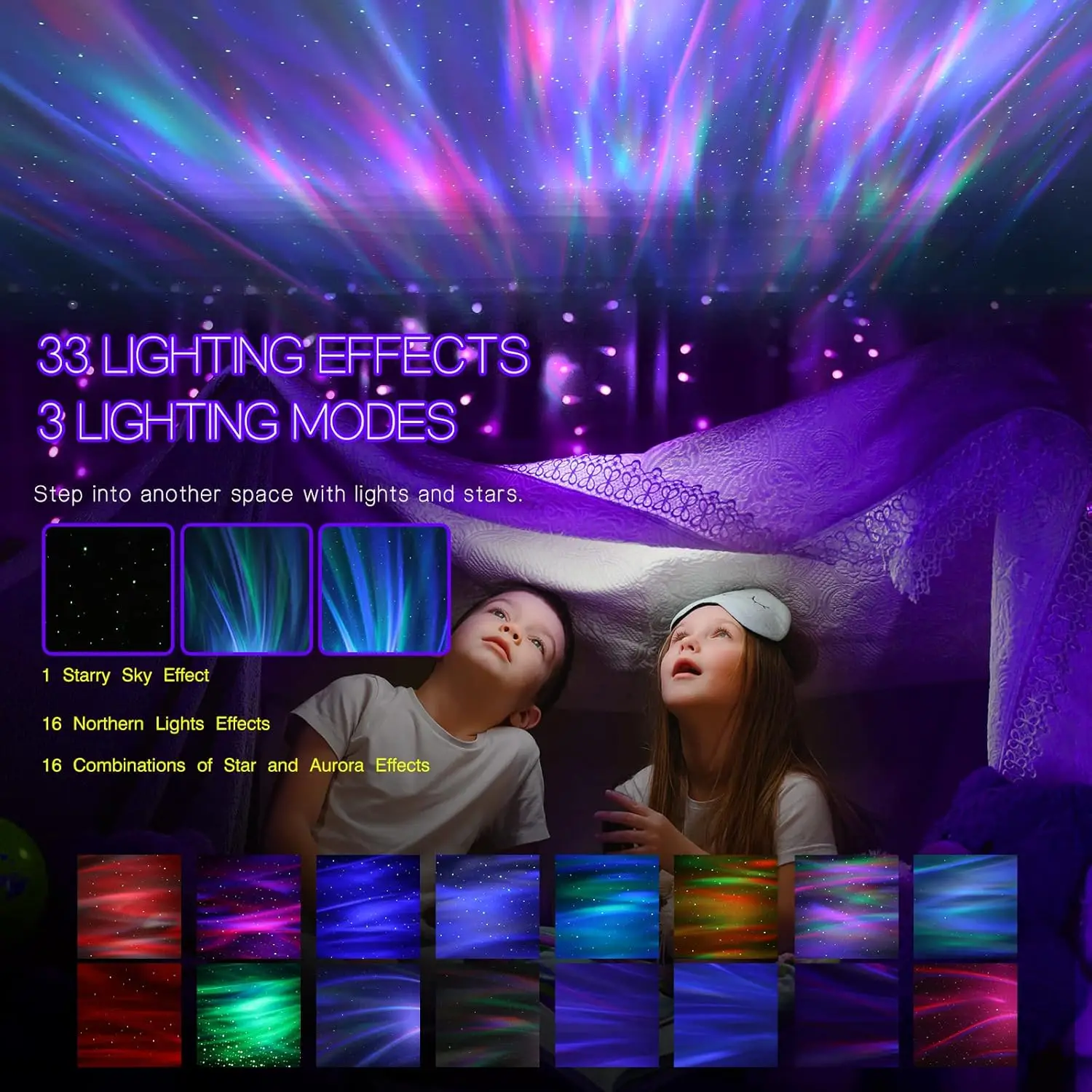 

Star Projector Mood Light, Galaxy Projector for Bedroom, LED Night Light Aurora Projector with Bluetooth Speaker, White Noise