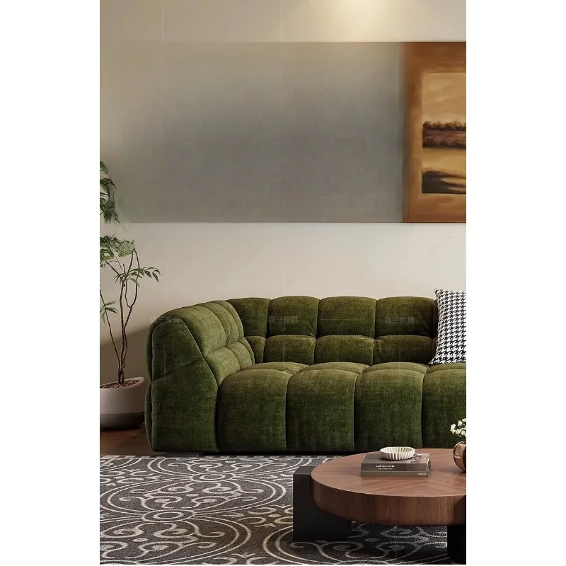 

Cream wind marshmallow sofa living room Italian small apartment modern simple straight row green fabric sofa