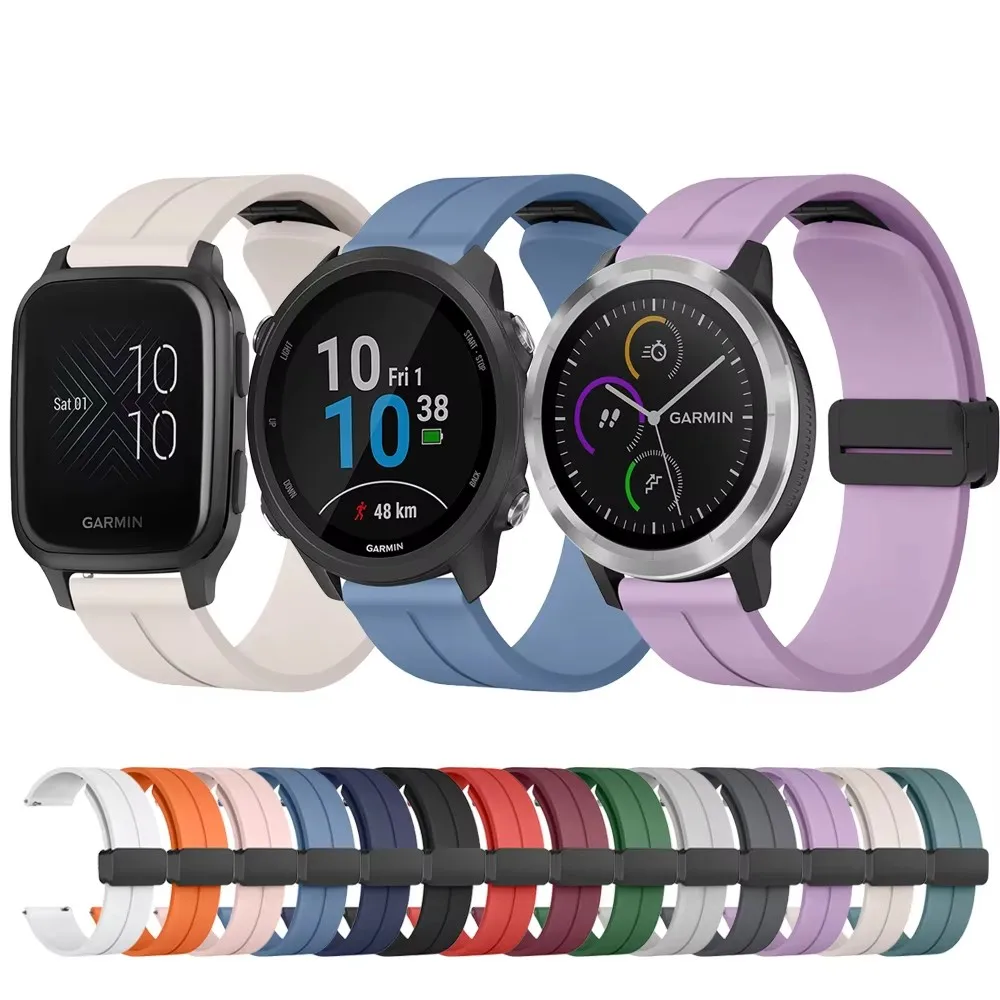 

For Garmin Forerunner 158 55 245 645 Band For Garmin Venu Sq/Venu 2 Plus/Vivoactive 3/Vivomove 3 20mm Magnetic Silicone Strap