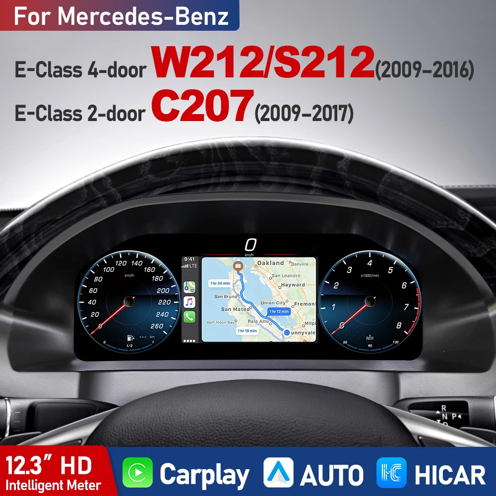 Digital Instrument Cluster 12.3" For Mercedes Benz W212 S212 C207 E Class CarPlay LCD Speedometer Dashboard Screen Mirroring