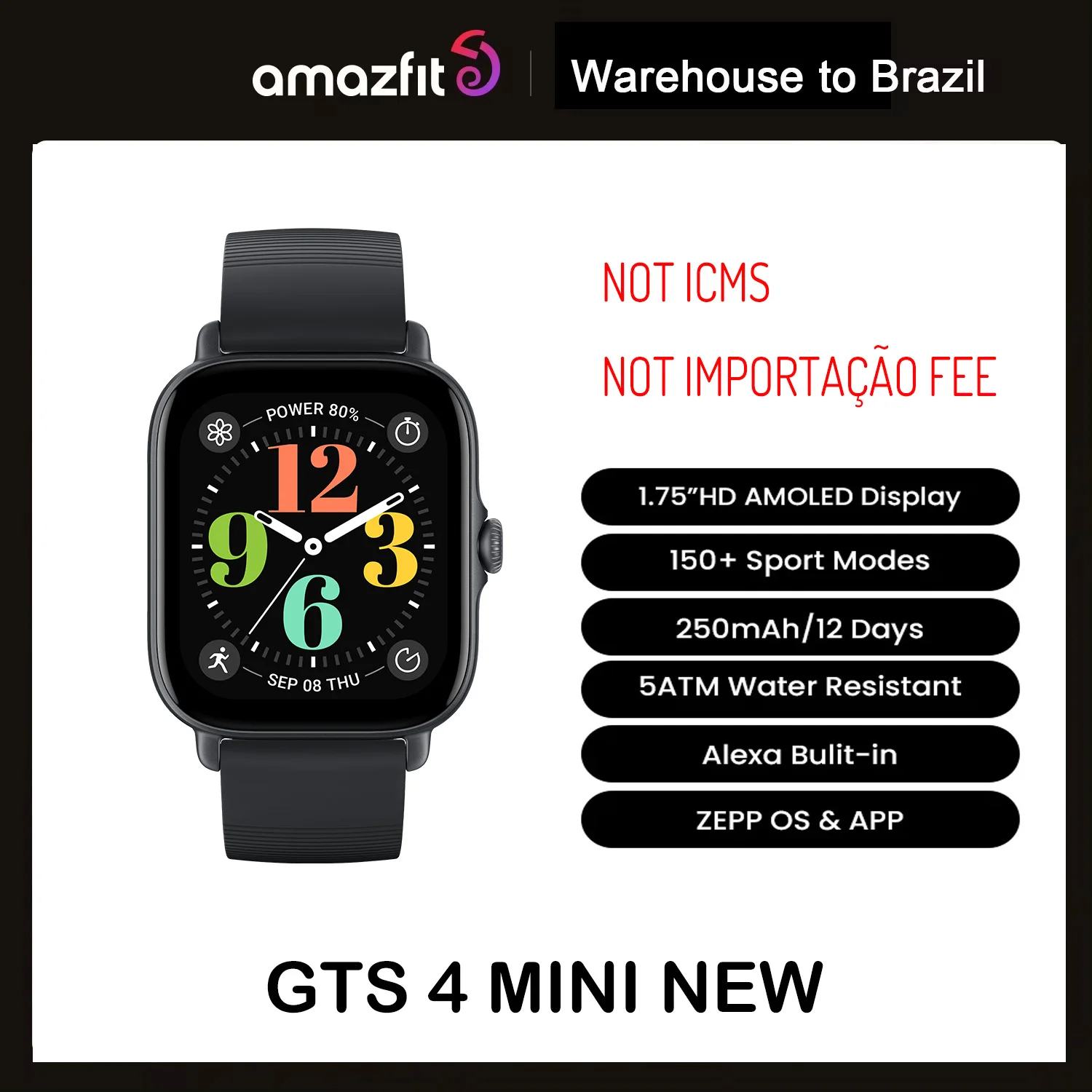 Product in Brazil 2024 Amazfit GTS 4 mini new Smart watch All-round Health Fitness Tracking Smart Watch Alexa Smartwatch For IOS