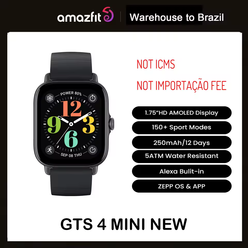 Melhores Ofertas com Estoque no Brasil – Smartwatches, Smartphones e Mais com Até 50% OFF Amazfit GTS 4 mini Nova versão Smartwatch All-round Saúde Fitness Tracking