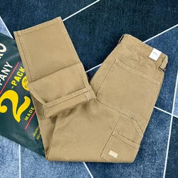 Heavyweight 100% Cotton Loose Straight Casual Pants for Men Washed Worn Logging Pants Workwear Pockets Cargo American Vintage