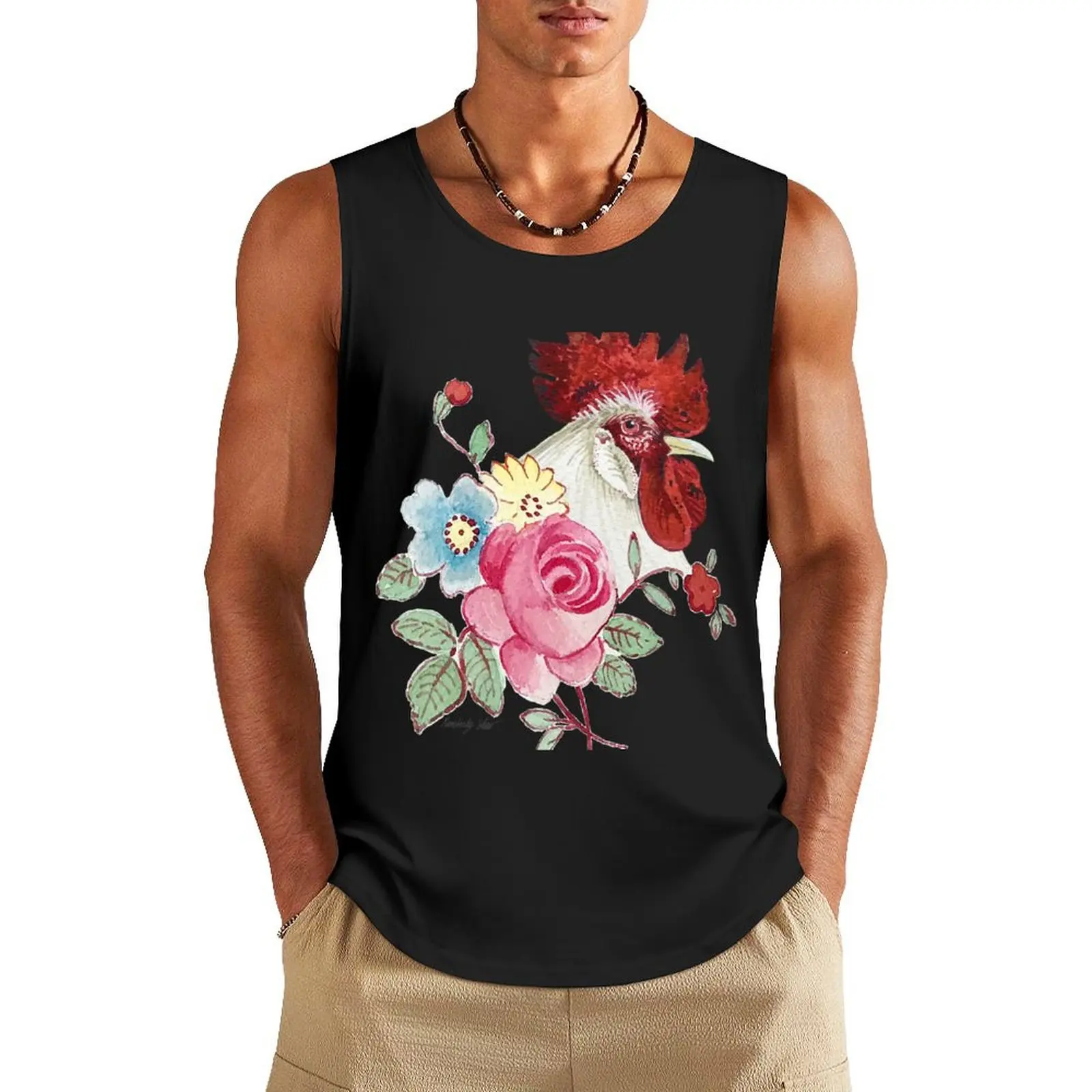 

Floral Chicken Tank Top anime t-shirts sleeveless vest men Men's t-shirts Gym t-shirt man