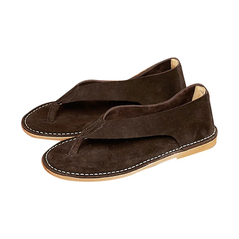 Luxury Cow Suede Mens Sandals Handmade Comfortable Genuine Leather 2026 Summer New Fashion Flip Flops Shoes for Male Size 44