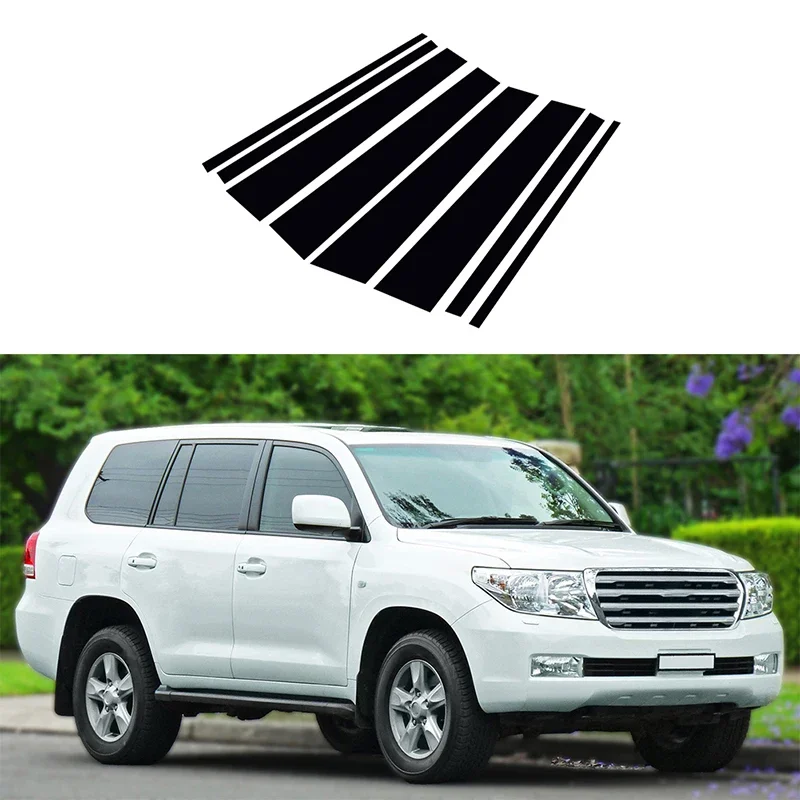 8Pcs Car Window Pillar Posts Door Trims Cover Glossy Black Stickers For Toyota Land Cruiser J200 2008 2009-2021 Exterior Parts