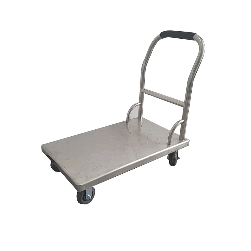 Metal Mobile Heavy Duty Stainless Steel Folding Picking Service Flat Platform Cart Trolly With Casters