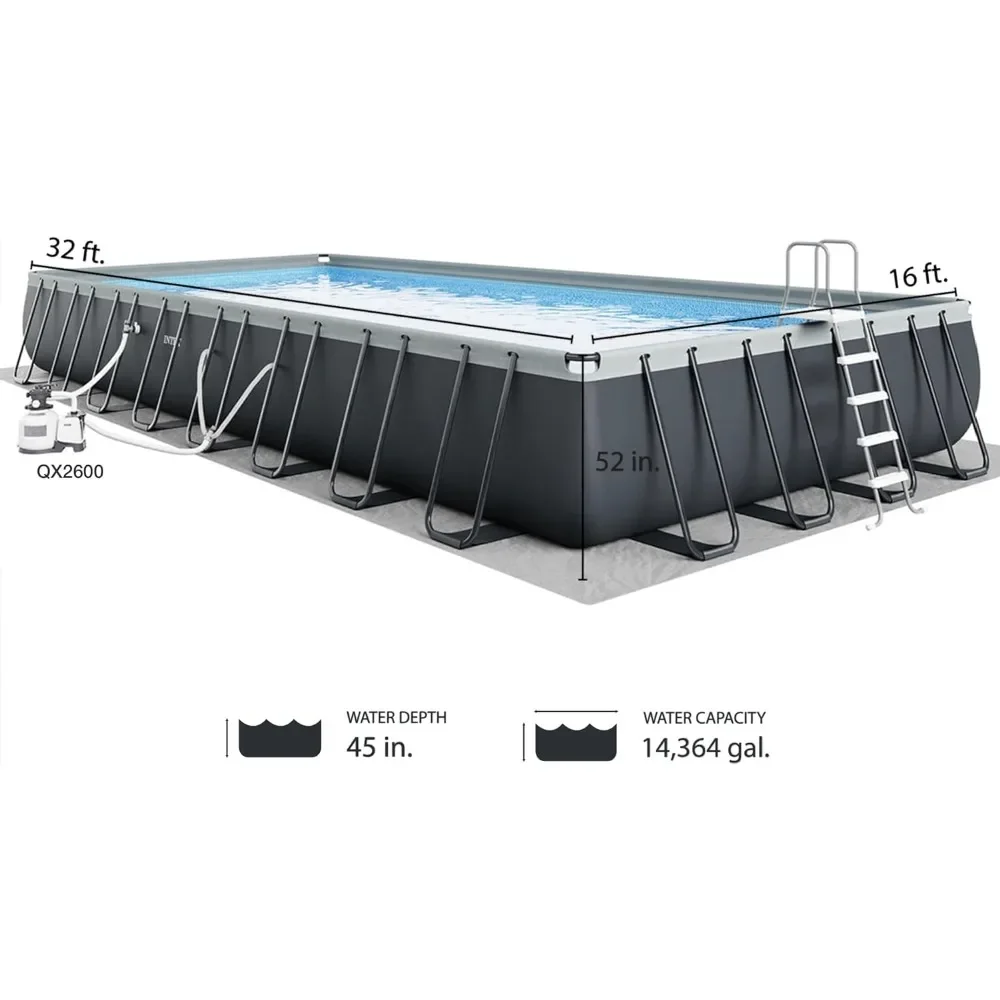 Rectangular Swimming Pool Set Includes Sand Filter Pump Saltwater System – Puncture Resistant – Rust Resistant 