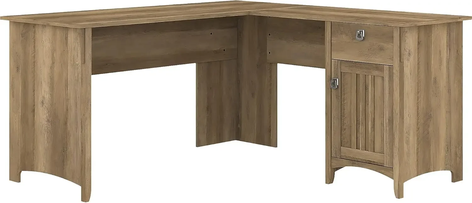 Bush Furniture Salinas L-Shaped Desk with Storage | Study Table with Drawers & Cabinets | Home Office Computer Desk in Reclaimed