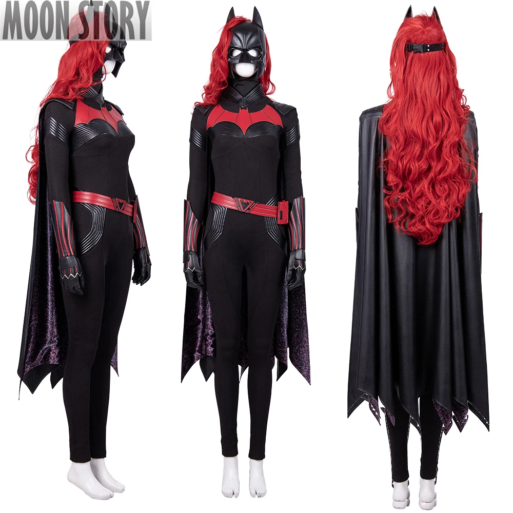 Superhero Bat Cosplay Costume Woman Heroine Batte Suit Sexy Black Jumpsuit Cloak With Mask Wigs Shoes Full Set Outfit Halloween