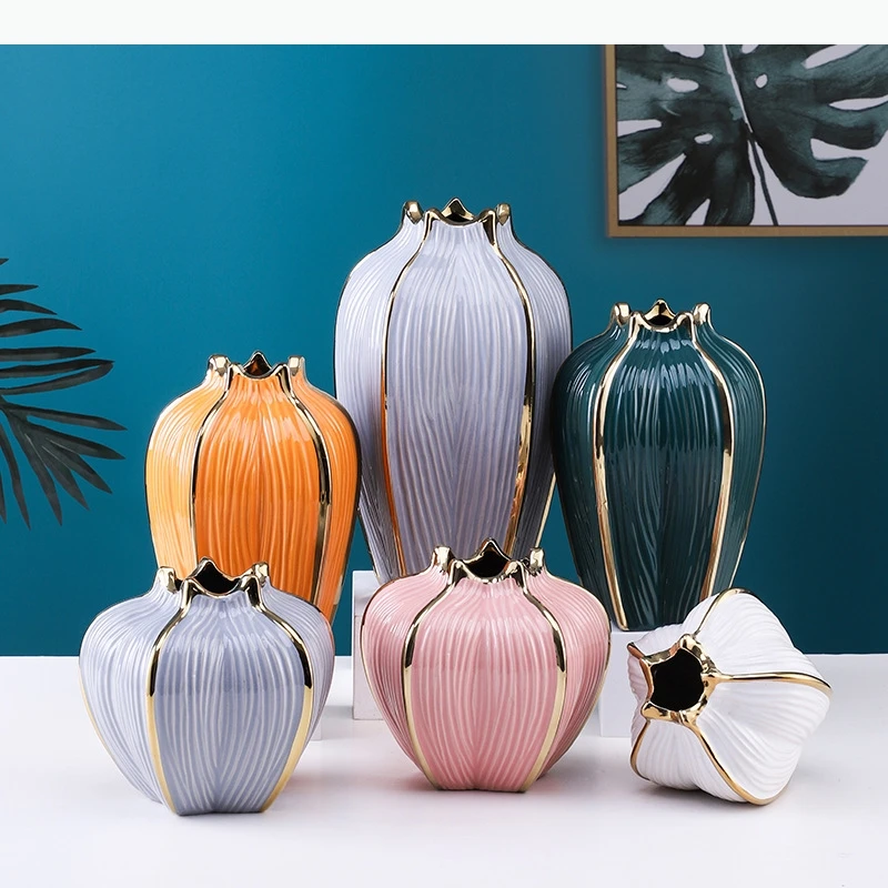 

Керамическая ваза в полосатом стиле для цветочных композиций, аксессуар для декора дома