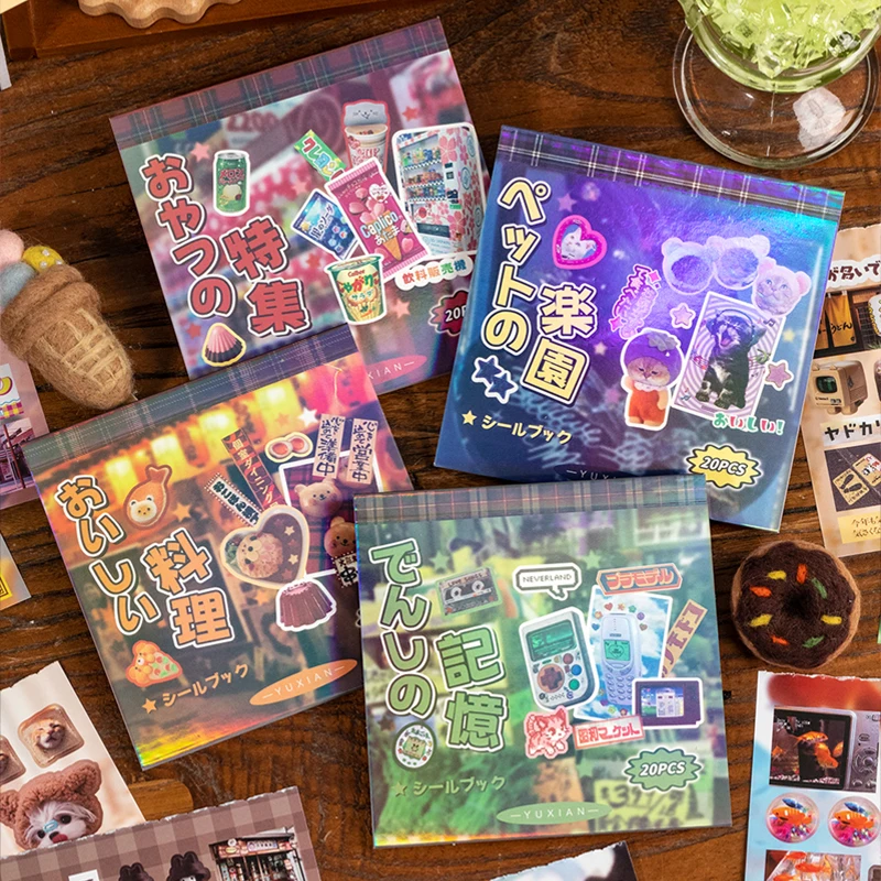 20 Sheets/PET Kawaii Japanese Ancient Wind Cut Film Sticker Book Handbook Material Mobile Phone Decorative Sticker Book