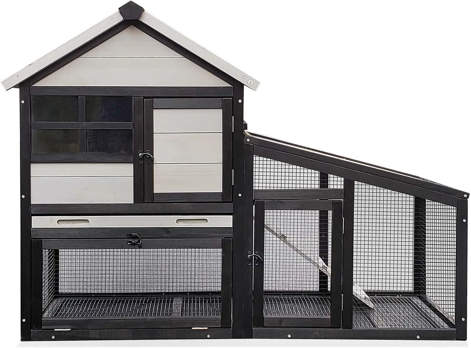 Dual-Level Chicken Coop Rabbit Hutch Indoor Outdoor 2-3 Chickens Ramp Leak-Proof Tray Chicks Bunny Black, Customized