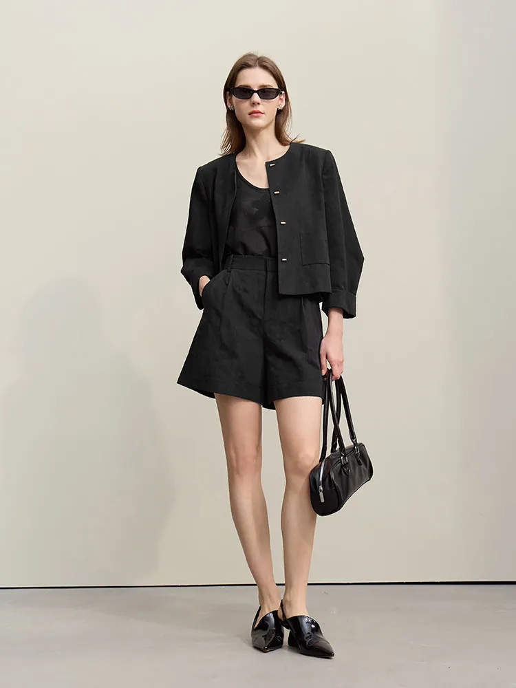 Chaqueta Amii para Mujer, Primavera 2026, Cuello Redondo, Hebilla Metálica, Chaqueta de Jacquard de Algodón, Estilo Retro, Holgada, Manga Larga, 12641110