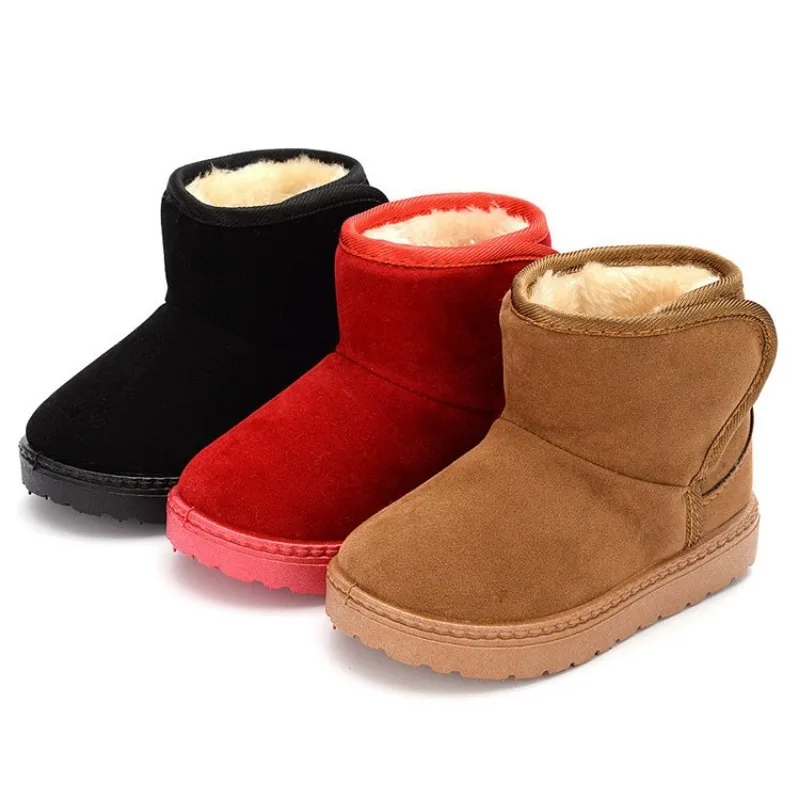 

Детские зимние модные зимние ботинки для мальчиков, утепленные бархатные короткие ботинки на мягкой подошве для девочек, теплые однотонные низкие туфли на липучке