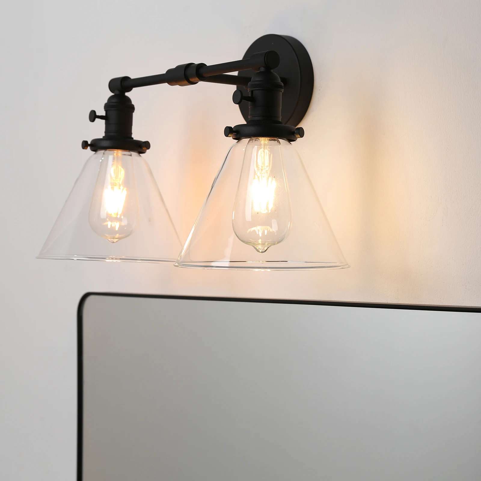 Permo Dubbele Blaker Licht Industriële Wandlamp Met Dual 7.3 Inch Cone Helder Glas Lampenkap