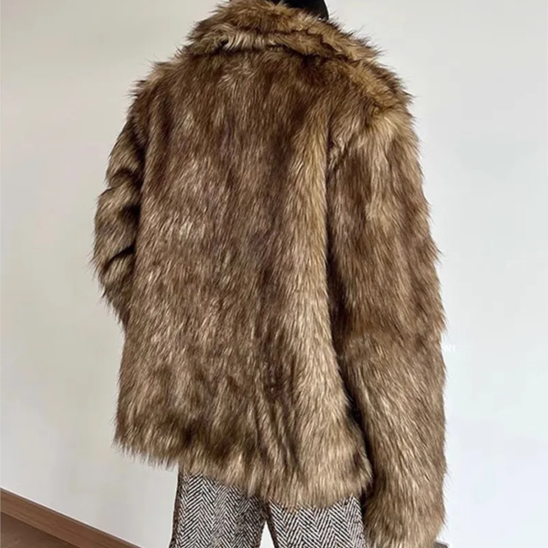 2025 معطف الفرو الاصطناعي الشتاء سميكة الدافئة شعر أشعث فو الراكون معطف الفرو رجل طويل الأكمام عالية الجودة الفاخرة رقيق سترة