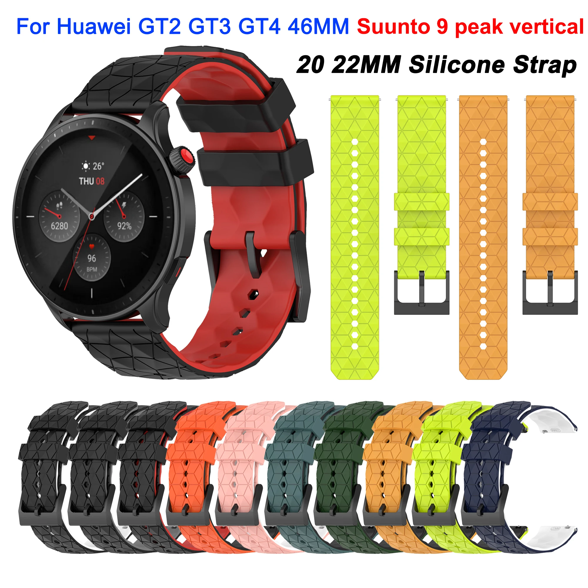 สายซิลิโคน20มม. 22มม. สำหรับนาฬิกา Huawei GT2 GT3 Pro GT4 46มม. Samsung Galaxy Watch 4 5Pro 6 44 40มม.