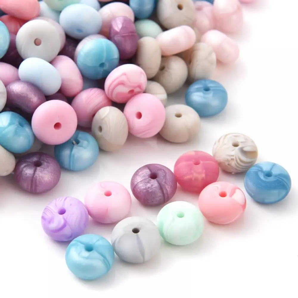 14mm 50Pcs Silicone Beads Food Grade Mini Abacus Saucer Loose Beads Baby Teether Necklace Pacifier Clip Jewelry Making Accessory