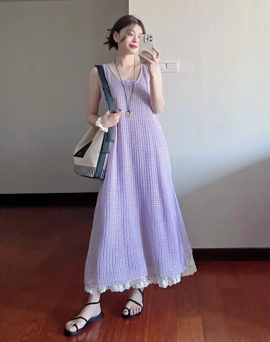 

2024 Summer New Women's Dress Loose Commuter Casual Hollow Suspended Dress