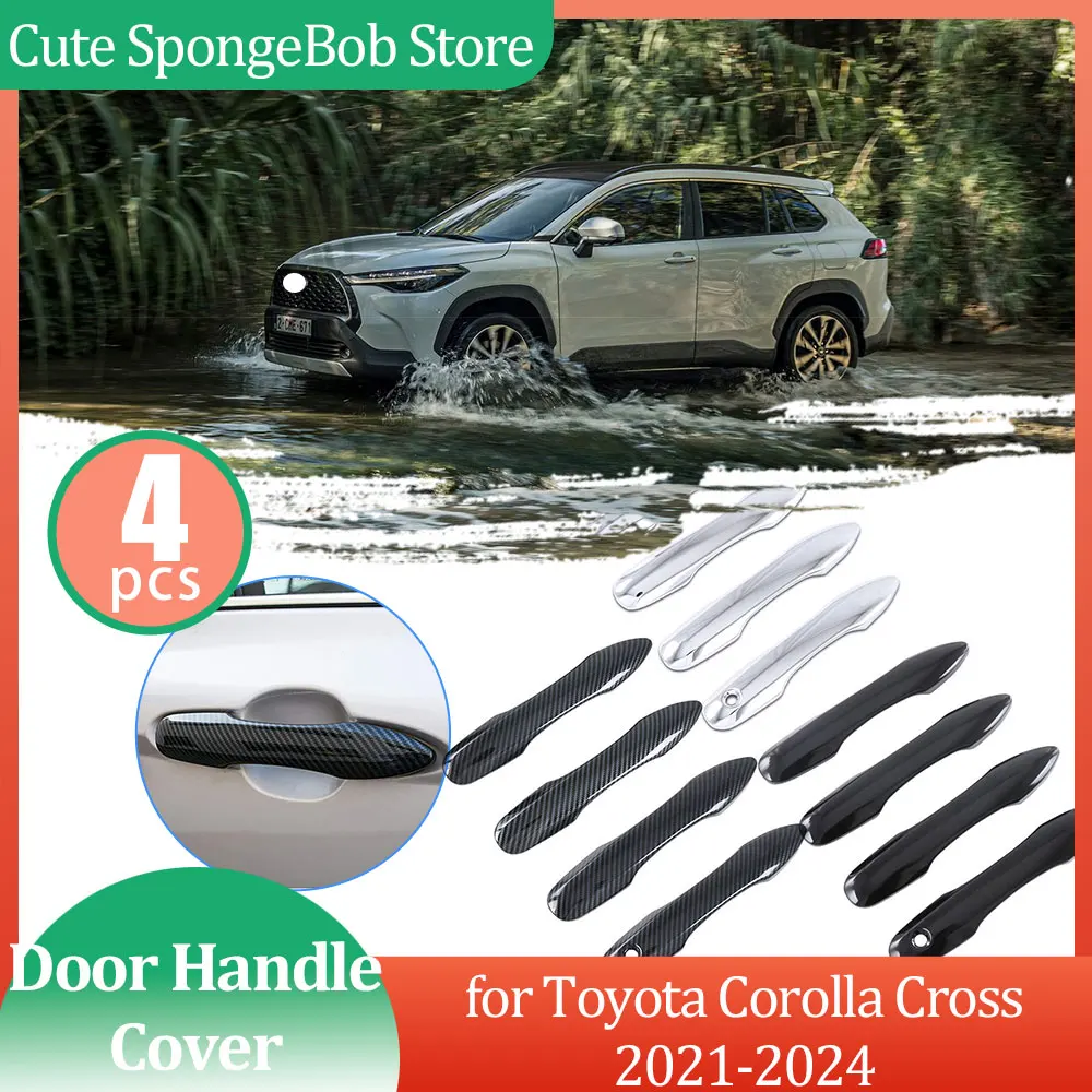 

Крышка автомобильной ручки для Toyota Corolla Cross XG10 2021 2022 2023 2024, хромированные черные карбоновые наклейки на боковую дверь, декоративная отделка, аксессуары