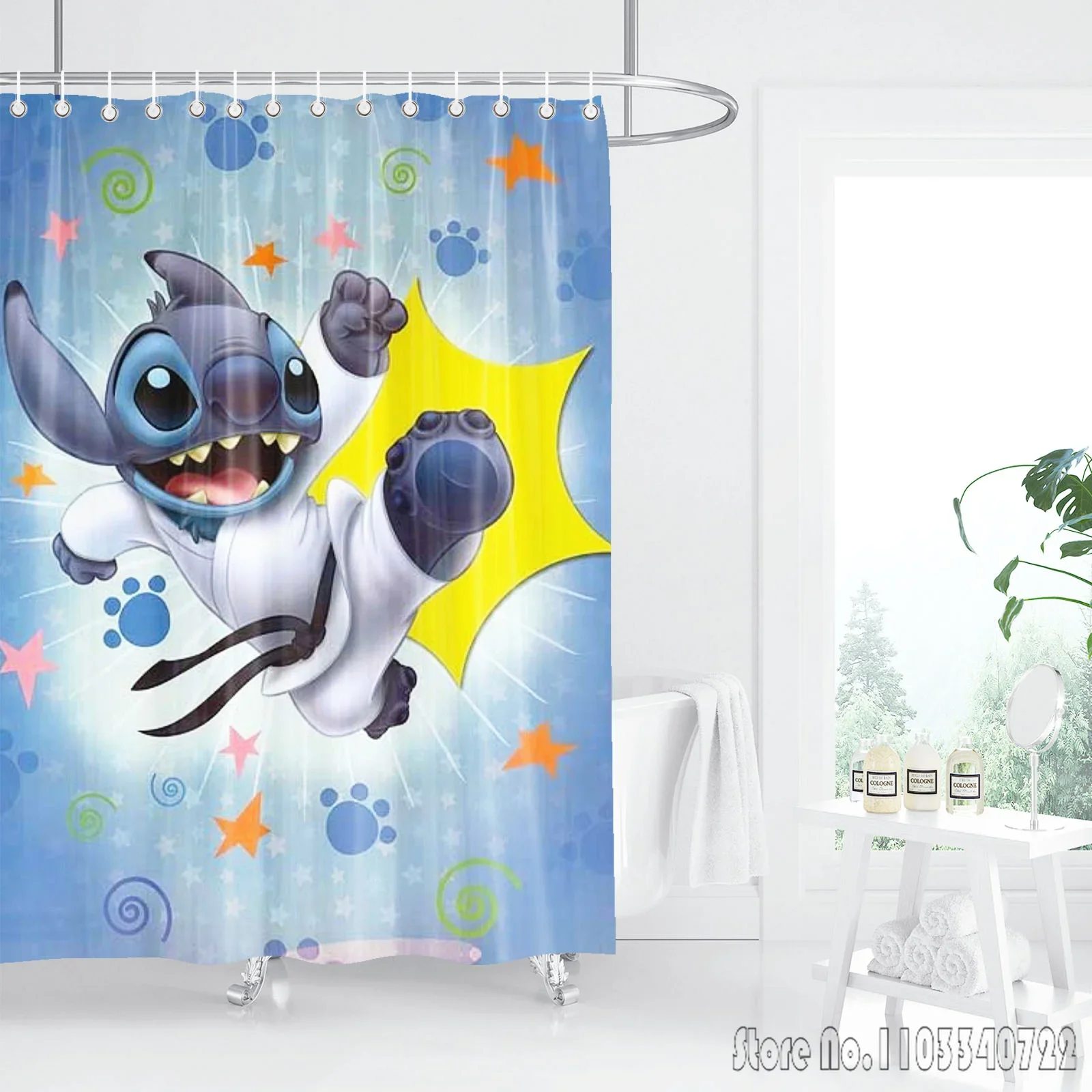 

Stitch Shower Curtain Cute Printed Cartoon Bathroom Accessories Decor Sets Full Set Luxury Curtains Home Decor Anime