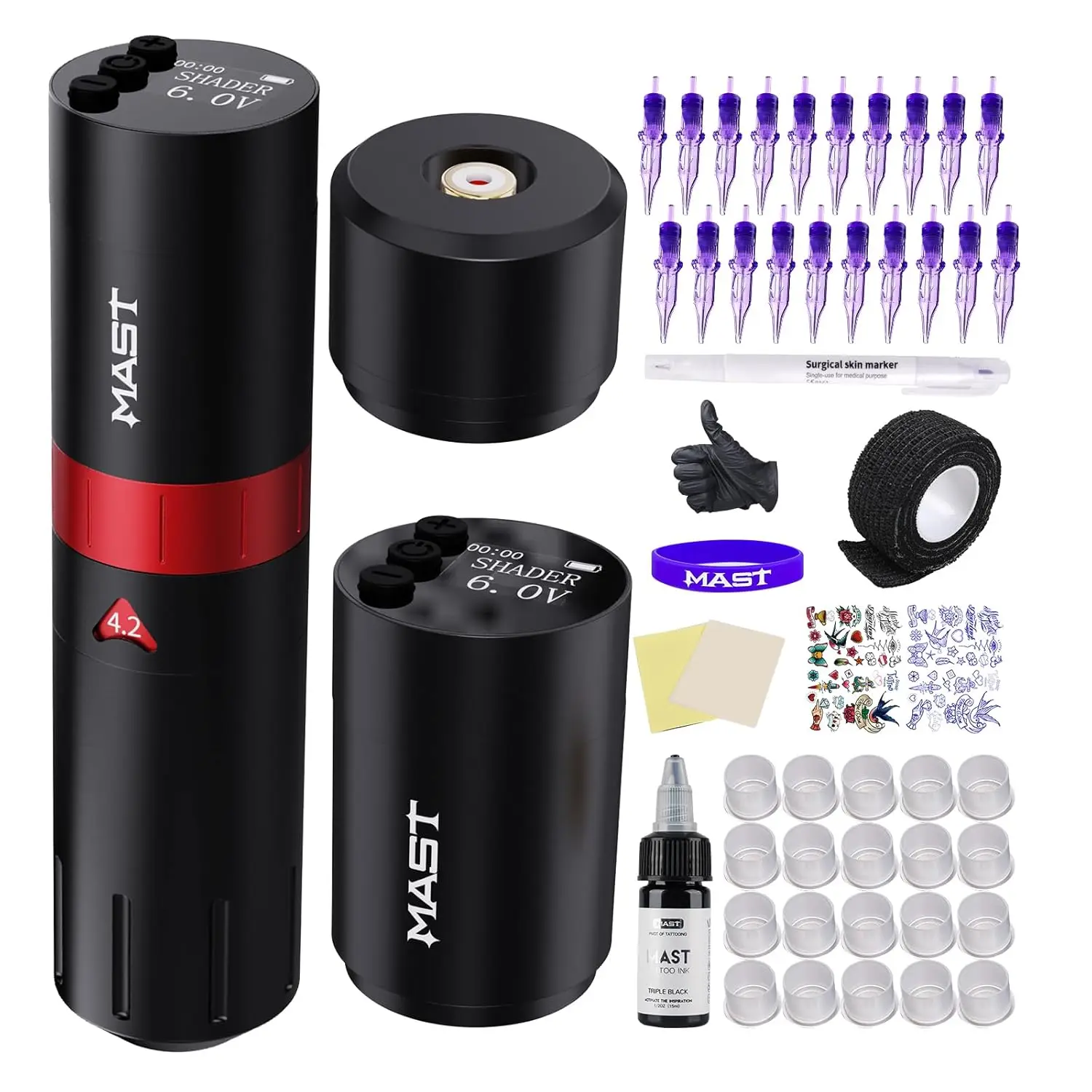 

Wireless Tattoo Pen Machine Kit with Powerful Motor, 6 Stroke Lengths, 2 Batteries, Needles & Ink for Beginners