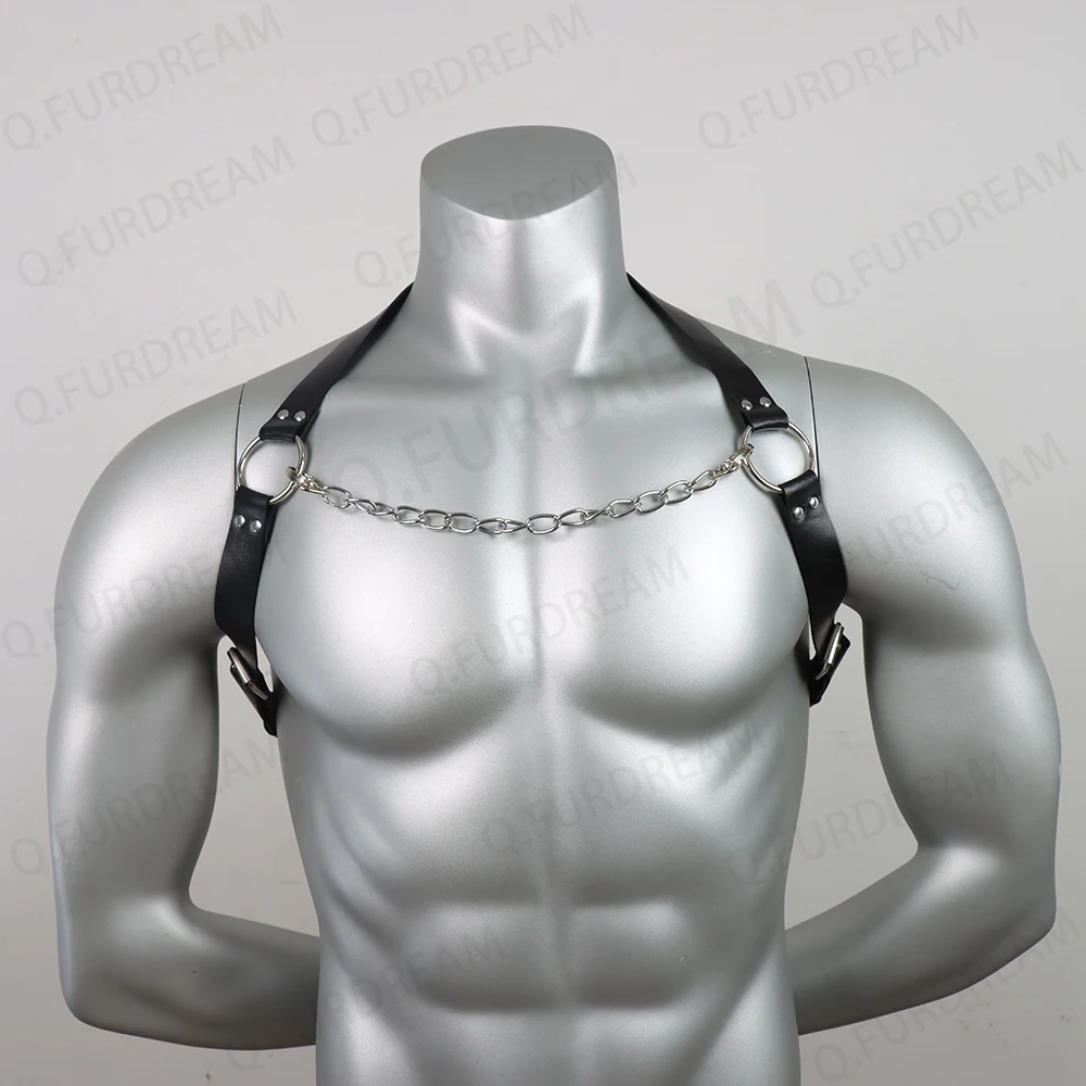 Black Harness with Chain Bondage Harness PU Leather Men Lingerie Body Harness Men Male Gay Harness Chest Bondage Top