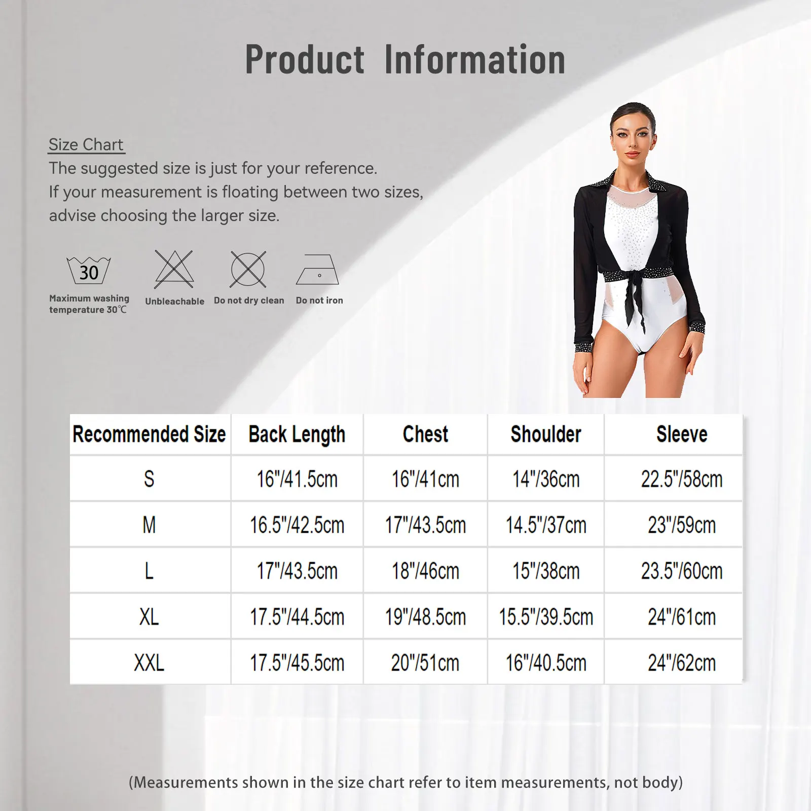 سترة نسائية للرقص اللاتيني من شبكة حجر الراين لموسيقى الجاز وأكمام طويلة مفتوحة من الأمام وربط بوليرو سترات مقصوصة وإكسسوارات ملابس الرقص