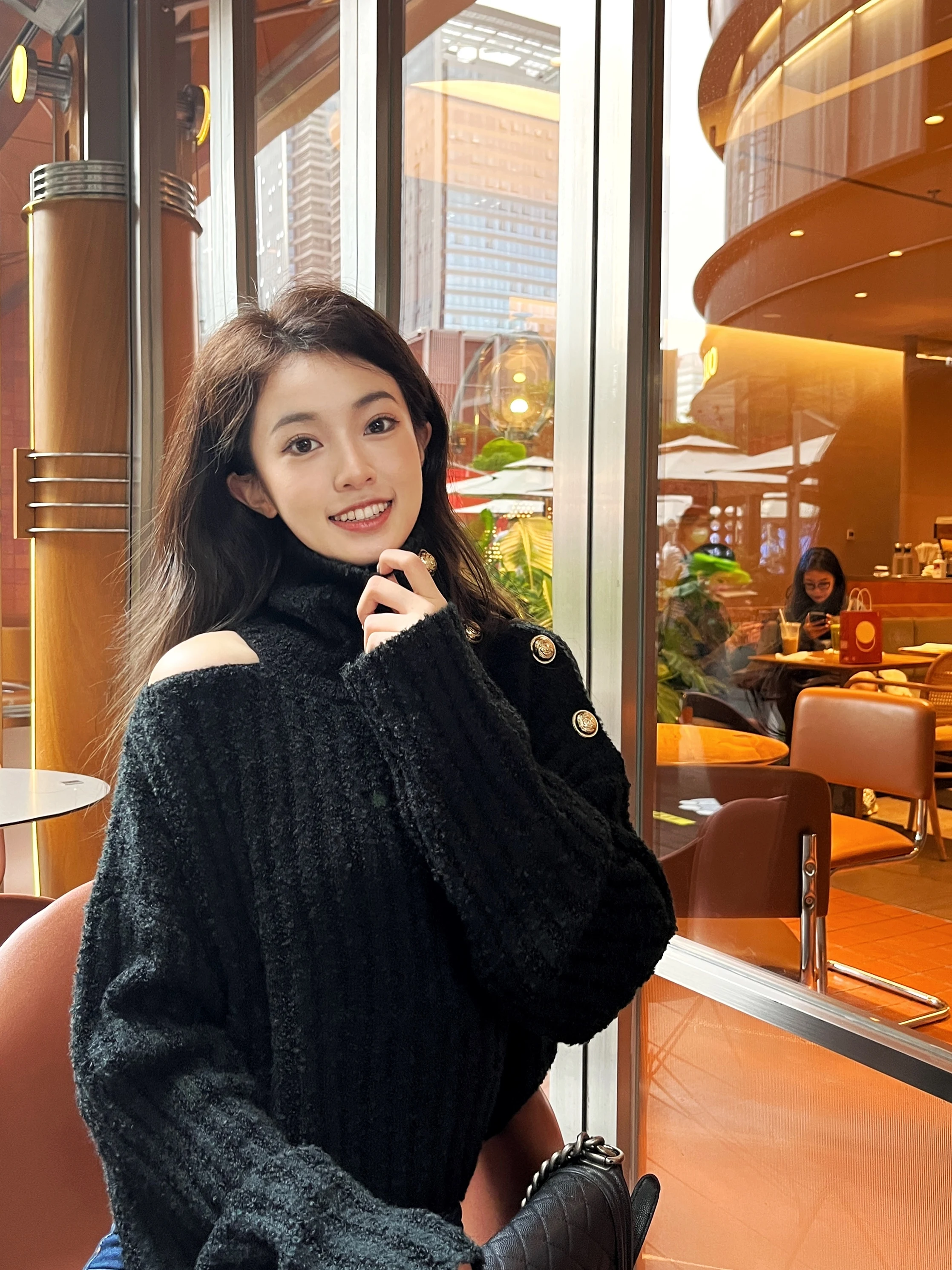 

Женский вязаный свитер Bla Gold Little Cookie с высоким воротником и открытыми плечами, в уличном стиле, для ленивого образа, теплый, зимний