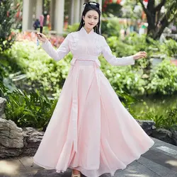 Chinese Hanfu Dress 3PCS Set Chic Pink Flowing Maxi Dress Chinese Ancient Women Embroidery Dress Costume for Shooting Graduation