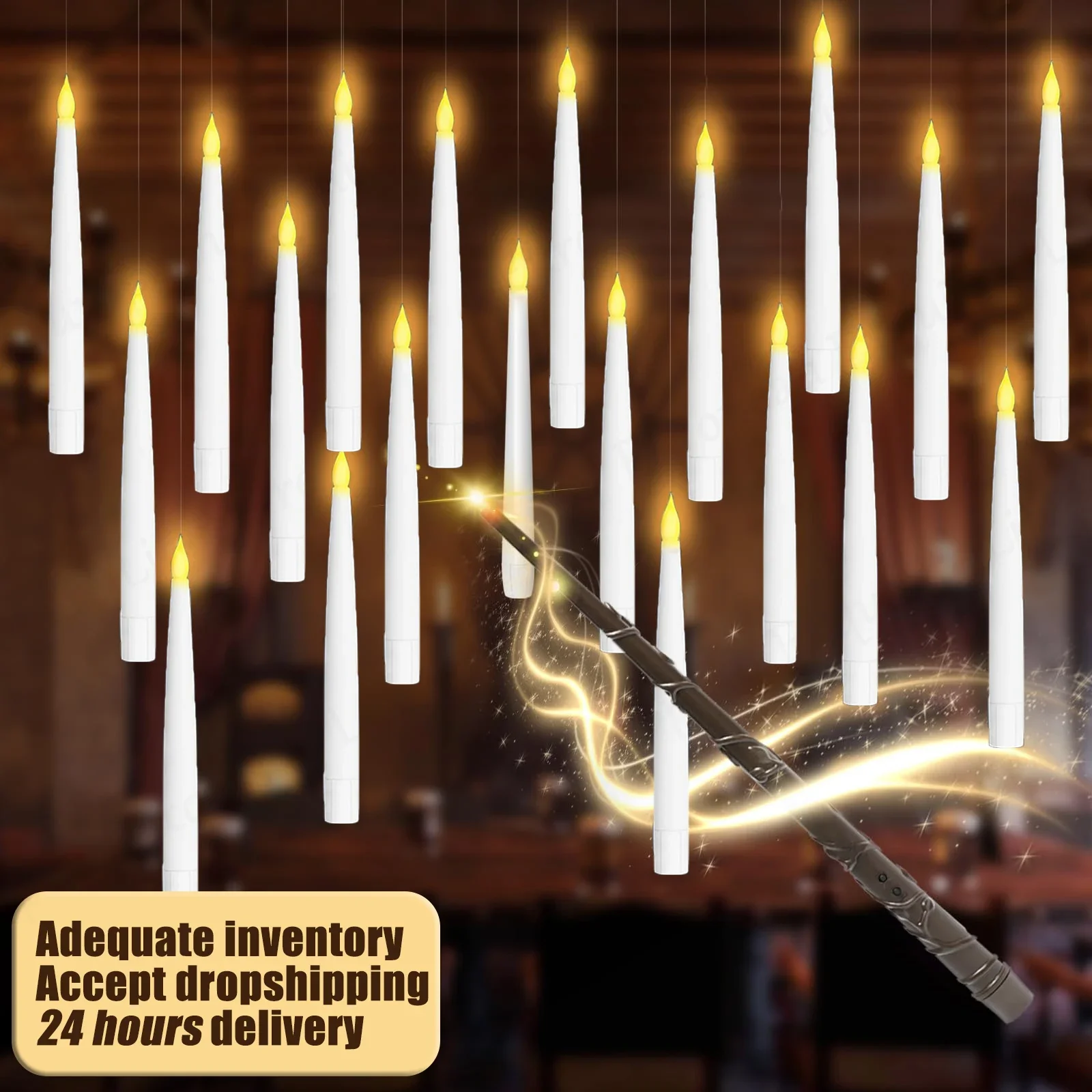 12/24/48/96/120Pcs LED Taper Candles Magic Floating Candles with Wand for Wedding/Church Decorations Electric Flameless Candles