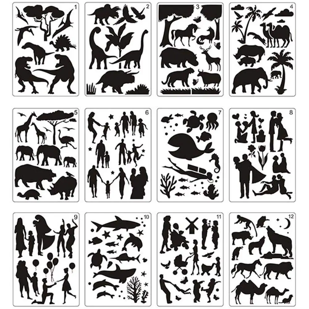 

12Pcs Mandala Painting Templates Perfect Animal Drawing Stencils Hollow Board for DIY Painting Art