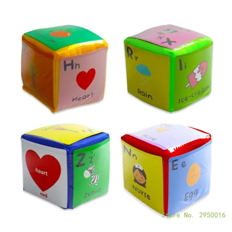 4Pcs Playing Game Dices with Flash Cards, Pocket Cube for Teaching Kid Early Learning Foam Cube Soft Stacking Block Toy