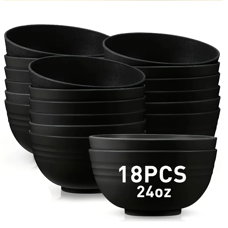 18-Piece Black Plastic Bowl Set, Microwave Safe, Perfect oatmeal, Salad, Soup - Ideal for family Celebration