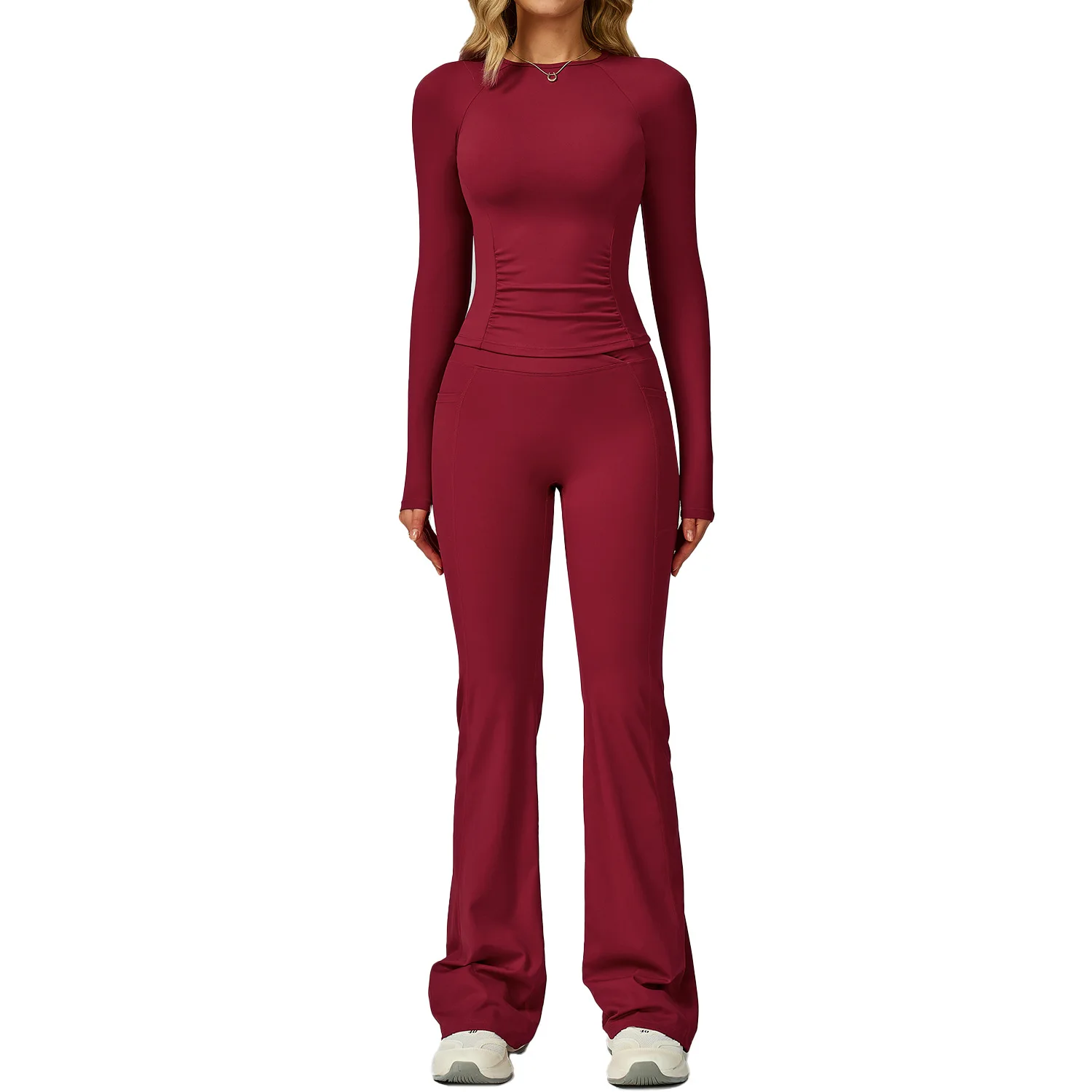 

Maxdutti Naked Yoga Set Long Sleeved Slim Yoga Suit Women's High Waist Tight Running Fitness Suit Two Piece Set Women's Suit