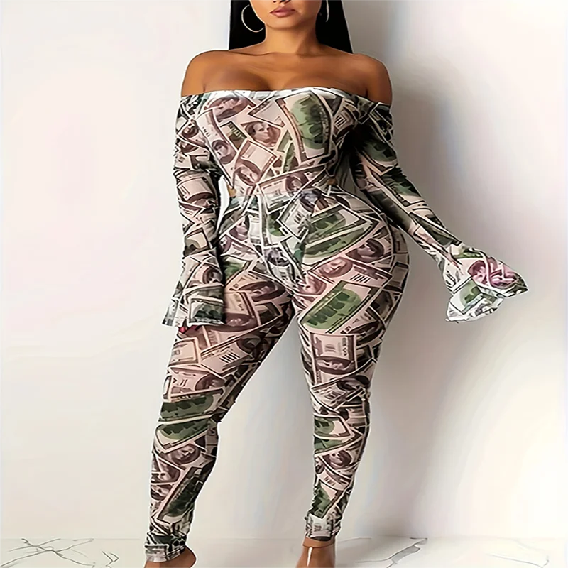 

Women's Floral Print Cut-Out Waist Jumpsuit Elegant Casual One-Shoulder Design Women's Jumpsuit