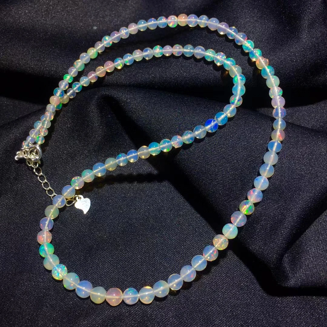 Natural Colorful Opal Necklace Clear Round Beads Pendant 5-3mm Women Man Reiki Colorful Opal Pendant Jewelry AAAAAA