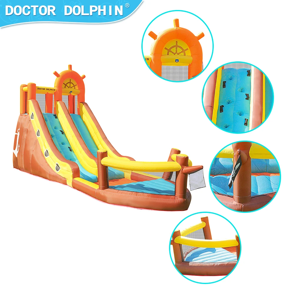 Doctor Dolphin Pirate Ship Outdoor Jumping House Combo Castle Water Long Playground Inflatable Bounce House Slide for Kids