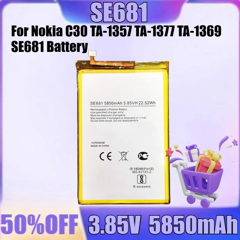 

New SE681 3.85V 5850mAh High Quality Battery for Nokia C30 TA-1357 TA-1377 TA-1369 SE681 Battery